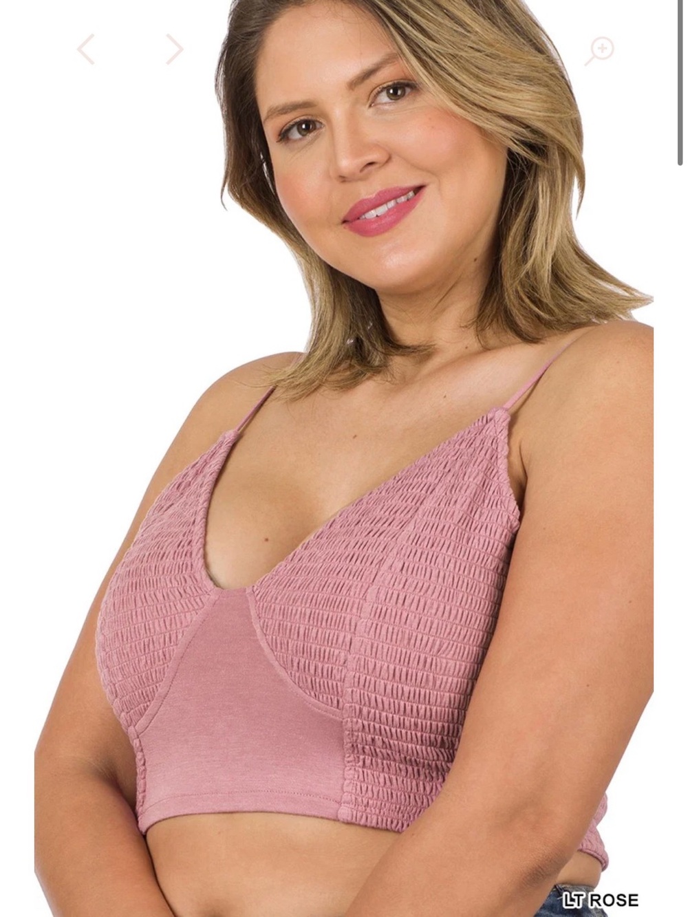 Zenana Outfitters Smocked V-Neck Bralette - Rose